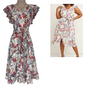 Elegant Floral Burnout‎ Dress W/Tie Size 22 3X Spring Summer Wedding Plus Size